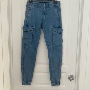 Jack & Jones Light Blue Cargo Jeans Elastic Ankles 30-32 anti fit One-of-a-kind